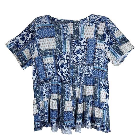 Just Be Women Plaid Patchwork Paisley Top Size 3X Blue Country Western Casual‎ - Picture 2 of 7